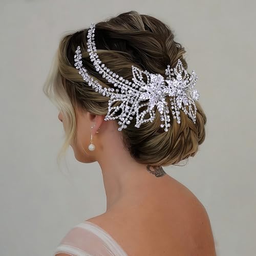 Women's Handmade Rhinestone Wedding Head Pieces | Crystal Bridal Hair Clips, Silver & Gold Wedding Party Hair Accessories - color: Silver