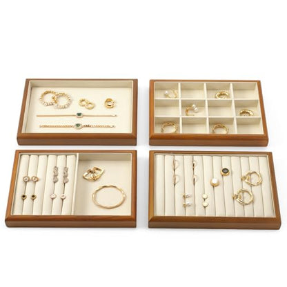 Oirlv Wood Jewelry Pendant Display Tray | Solid Wood Frame, Soft Microfiber Lining, 9.84X17X1.18in, Elegant Display, Perfect for Necklaces and Pendants - color: Cream, size: 12 insert