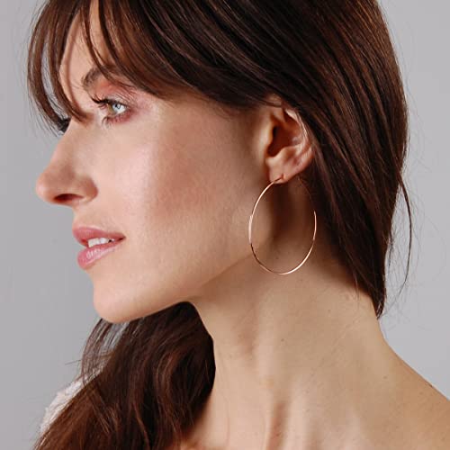 Thin Hoop Earrings for Women - Lightweight Wire Threader Loop Drop Dangles | Plated in 18K Gold or 925 Sterling Silver, Hypoallergenic and Safe for Sensitive Ears - color: 18K Rose Gold Plated - 2" inch