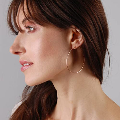 Thin Hoop Earrings for Women - Lightweight Wire Threader Loop Drop Dangles | Plated in 18K Gold or 925 Sterling Silver, Hypoallergenic and Safe for Sensitive Ears - color: 18K Rose Gold Plated - 2" inch