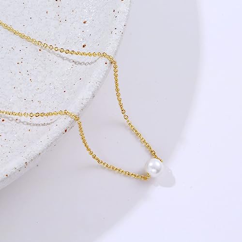 Kyerlyn Dainty Pearl Pendant Necklaces for Women 14K Gold Plated Handmade Layered Pearl Chain Necklace Delicate Layered Pearl Necklace Everyday Jewelry Gift - color: 1 Pearl-Gold