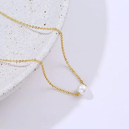 Kyerlyn Dainty Pearl Pendant Necklaces for Women 14K Gold Plated Handmade Layered Pearl Chain Necklace Delicate Layered Pearl Necklace Everyday Jewelry Gift - color: 1 Pearl-Gold