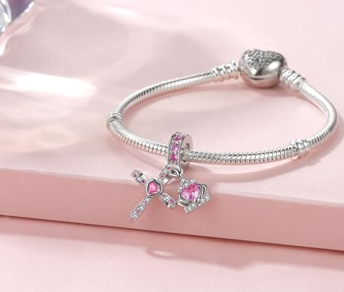 Silver Cross Birthstones Charm Fit for Pandora Charms Bracelet Crown Dangle Charms Beads Birthday Jewelry Gifts for Women - style: October