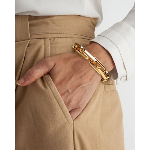 Chunky Gold Bracelet for Women Non Tarnish, Trendy Stretch Cuban Link Chain Plated Gold Bangle Bracelets - color: Paperclip-gold