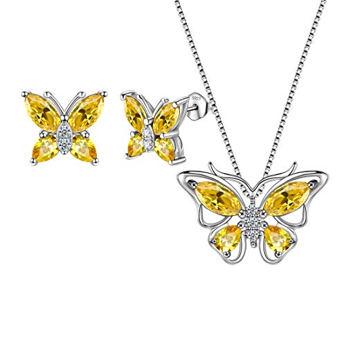 Aurora Tears Butterfly Jewelry,Women 925 Sterling Silver Butterflies Birthstone Pendant Necklace/Earrings/Rings Wedding Gift - color: K.November-set 1