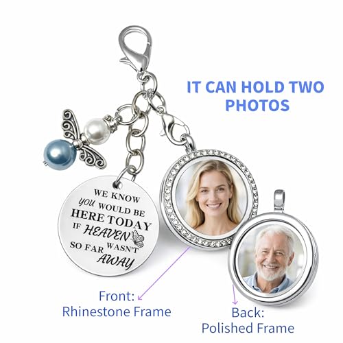 Memorial Wedding Bouquet Locket Charm DIY Photo Frame Guardian Angel Something Blue for Bride to be Bridal Gift On Wedding Day Remembrance Gifts