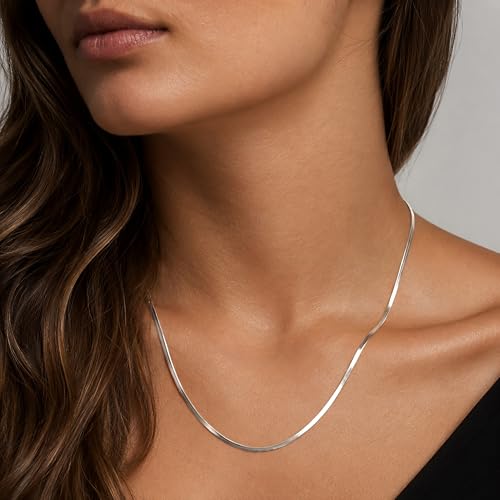 WomenGifts 14K Gold Silver Plated Herringbone Necklace for Women, Dainty Snake Chain Choker, Trendy Simple Long Layered Jewelry Non Tarnish, 3/4/5/8mm,14,16,18,20,22,24,26 Inch Thin & Chunky Options - color: Silver, style: 1.5mm-18inch