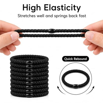 10-Piece Hair Ties: Soft Knitted Hair Tie for Thick/Coarse/Curly Hair. Gentle Hair Ties No Damage—Secure & Protect Strands (Black) - color: Black
