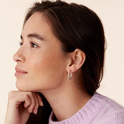 PAVOI 14K Gold Plated 925 Sterling Silver Post Cubic Zirconia Hoop Earrings | 925 Sterling Silver Posts, Cubic Zirconia Hoop Earrings for Women, Rhinestone Hoop Earrings, Sparkly Hoops - color: White Gold, size: 20 Millimeters