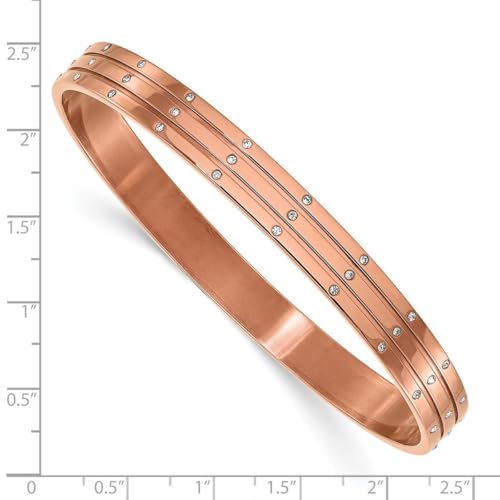 JewelryWeb Stainless Steel Slip on Polished Brown Plated With Cubic Zirconias Bangle Bracelet 7.5mm Wide Cuff Bracelet for Women
