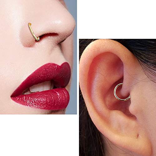 14K Solid Gold Nose Rings, Yellow Gold, 18g/16g/20g | For Women Man, Real Gold, 14Kt, Tiny Seamless Hoop, Nose Piercing, Cartilage Earring, Hypoallergenic - color: HoopA, size: 18g- 8mm
