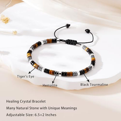 Healing Crystal Bracelet Jewelry Gifts for Women | Triple Protection/Stress Relief/New Beginnings/Good Luck/Empath Protection, Christmas, Birthday - color: Triple Protection