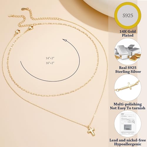 14K Gold Layered Cross Necklaces for Women,Tiny Small Sideways Cross Necklace Minimalist Christian Jewelry Gifts First Communion Confirmation Easter Stuff,2Pcs - color: Style E，paperclip with cross