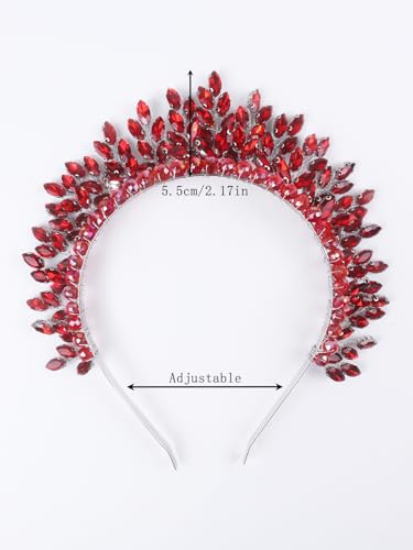 Bridal Rhinestone Headband Wedding Hair Accessories for Women, Pearl Crystal Headband Wedding Costume Headpieces for Brides Princess Quinceanera Christmas Party Prom Birthday(Red) - color: Red