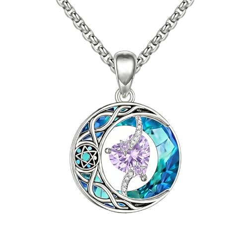 ONEFINITY Moon Star Necklace 18K White Gold Plated Celtic Moon Birthstone Pendant Necklaces Heart Birthstone Anniversary Birthday Jewelry Gifts for Women Wife Mom - style: June
