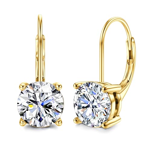Moissanite Earrings, D Color Sterling Silver Dangle Drop Earrings for Women | 1.0ct-2.0ct D Color Brilliant Round Cut Earring 18K White Gold Plated Sterling Silver Earrings Moissanite Leverback - color: Gold, size: 2.0 ct 1 pair (1.0ct*2)-6.5mm