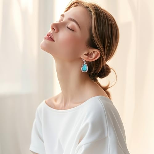 Turquoise Earrings for Women,Small Dangle Earrings,Boho Turquoise Earring with Teardrop Dangle Western Accessories - color: Silver