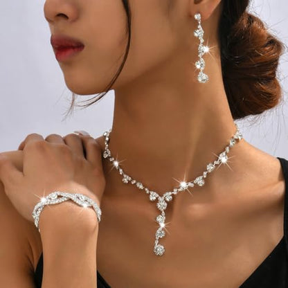 Sixexey Rhinestone Jewelry Set Sparkly Prom Jewelry Necklace for Women | Silver Jewelry Wedding Necklace Jewelry Accessories for Women