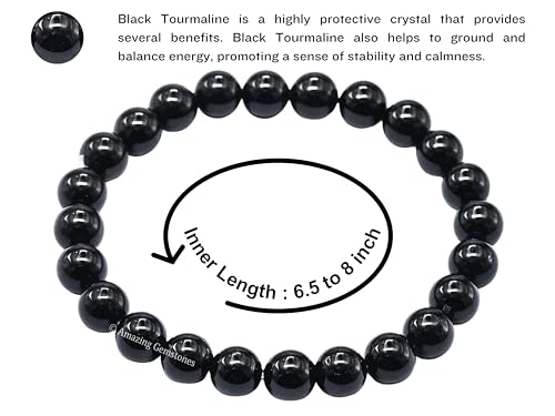 Amazing Gemstone Black Tourmaline Crystal Bracelet for Women Men's Gifts - Protection Healing Crystal Bracelet - 8mm Gemstone Beaded Stretchable Bracelet Pulseras Para Hombres Mujer Stocking Stuffers Mothers Day Gift - color: Black Tourmaline