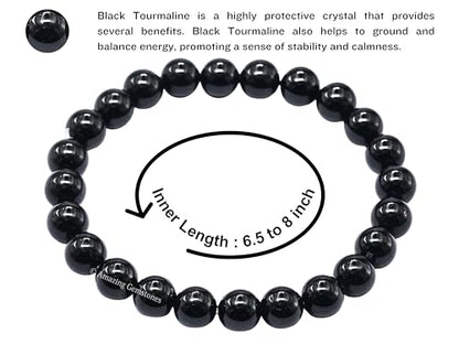 Amazing Gemstone Black Tourmaline Crystal Bracelet for Women Men's Gifts - Protection Healing Crystal Bracelet - 8mm Gemstone Beaded Stretchable Bracelet Pulseras Para Hombres Mujer Stocking Stuffers Mothers Day Gift - color: Black Tourmaline