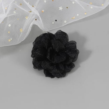 Rose Flower Brooch and Pin With Hair Clip | Black Lapel Pin for Women | Hat Pin | Flower Hair Clip, 3.1 Inches - color: Black