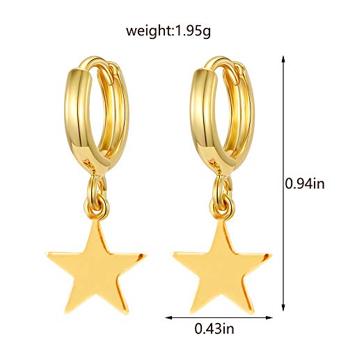 XYJZXY Gold Huggie Small Hoop Earrings with Charm Personalized Snake/Evil Eye/Star/Cross/Lock/Key 18k Gold Plated Crystal Drop Dangle Earrings for Women - style: Star