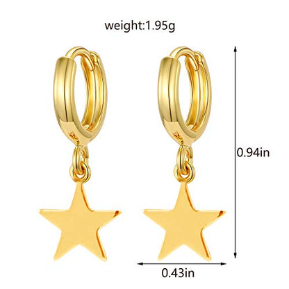 XYJZXY Gold Huggie Small Hoop Earrings with Charm Personalized Snake/Evil Eye/Star/Cross/Lock/Key 18k Gold Plated Crystal Drop Dangle Earrings for Women - style: Star