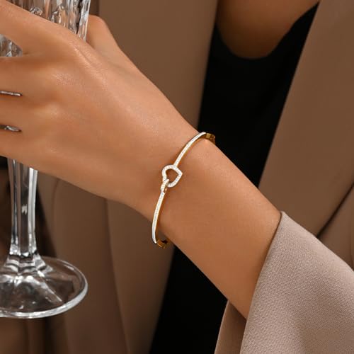 Gold Bangle for Women 18K Gold Plated Bamboo Heart Star Labyrinth Bangle Bracelets Dainty Stainless Steel Jewelry Gifts - color: Love Bangle-Gold