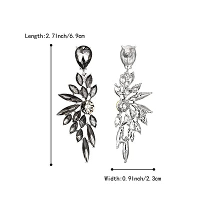Women's Wedding Bridal Earrings Prom Dangle Earring | Shiny Crystal Teardrop Multi Marquise Cluster for Bride Bridesmaid Bling Jewelry Costume Party Accessories - color: 16-Grey Silver-Tone