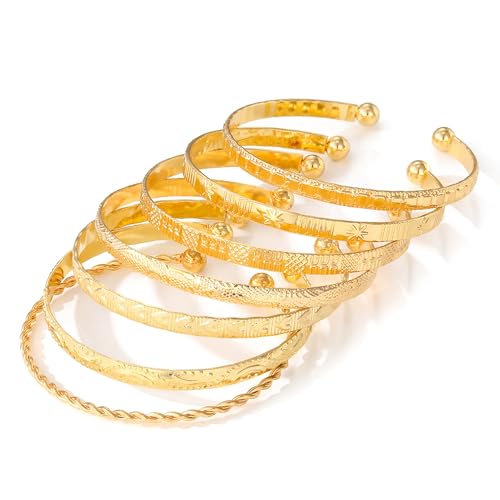 Golden Bangle Bracelets Set for Women, 14k Gold-Plated Multi Layer Stackable Cuff Bracelets, Personalized Boho Non Tarnish Adjustable Bangle Jewelry Gift for Her - color: 7PCS Love twist
