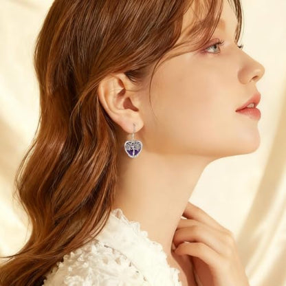 AEONSLOVE Tree of Life Crystal Earrings with Sterling Silver Ear Hooks, Dangle Drop Tree Earrings Gifts for Women - style: A01-Amethyst-Heart