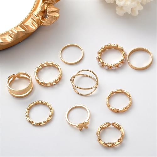 Knuckle Rings Set for Women, Dainty Stackable Midi Rings Simple Stacking Joint Finger Rings Pack Adjustable Cute Butterfly Heart Rings Mixed Size - style: B-10Pcs