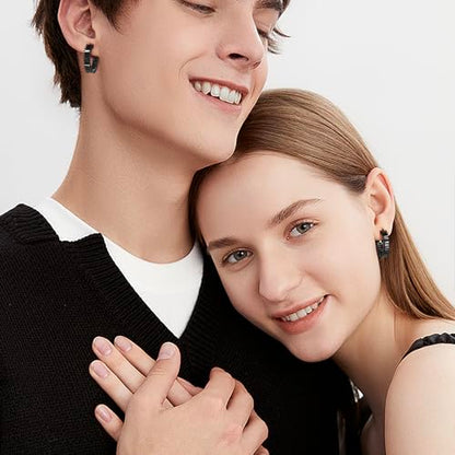 Trendy 14K Gold Plated Hoop Earrings for Women, Chunky Gold/Silver Earrings for Women Cubic Zirconia Baguette Hoop Earrings Heart Hoops Lightweight Hypoallergenic Jewelry,25mm/35mm/40mm/50mm - color: 01 Black CZ Hoops 25mm