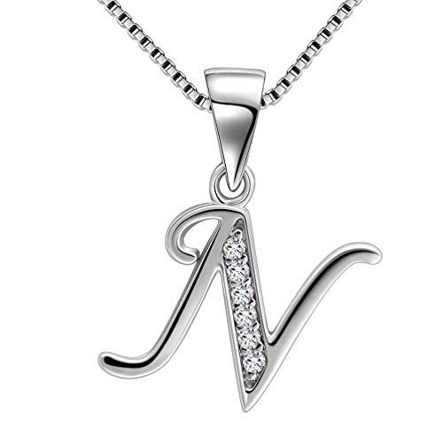 Aurora Tears Letter Necklace Initial 925 Sterling Silver Alphabet Pendant Crystal Name Gift Women Cubic Zirconia Jewelry - color: N
