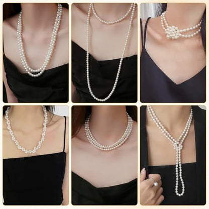 CdbC 59" Long Pearl Necklace, Faux Long Pearl Necklaces for Women, Vintage Elegant Long Pearls, Pearl Necklace Long for Wedding Party 1920s Gatsby Costume Jewelry