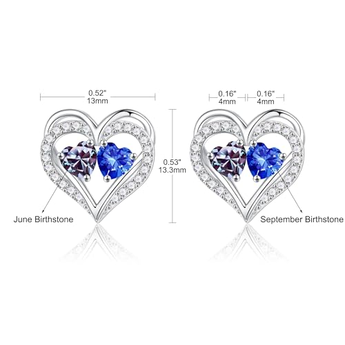 Heart Earrings for Women - Birthstone Earrings | 925 Sterling Silver, Stud Earrings, Gift Box Packaging, Anniversary Birthday Gifts for Women Wife Girlfriend Mom - color: 06-09-Jun-Sept Birthstone"