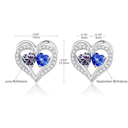 Heart Earrings for Women - Birthstone Earrings | 925 Sterling Silver, Stud Earrings, Gift Box Packaging, Anniversary Birthday Gifts for Women Wife Girlfriend Mom - color: 06-09-Jun-Sept Birthstone"