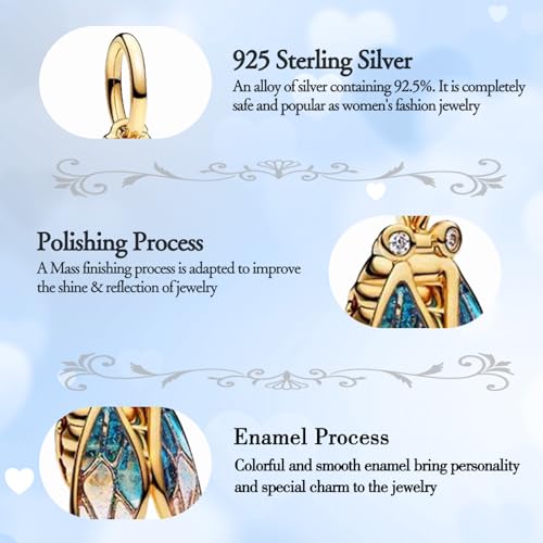 925 Sterling Silver Charms fits Bracelets and Necklace Pendant Bead Charms Jewelry Gift for Women Family Friends - style: Golden Cicada Charm