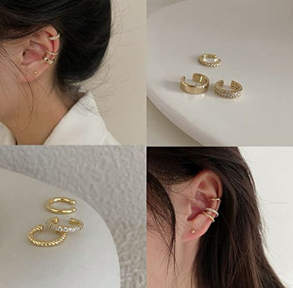 Ear Cuff for Women 14K Gold Plated Cuff Earrings Cubic Zirconia Hoop Huggie Ear Cuffs for Girls Gold Ear Cuffs Non Pierced Ear Clips Cartilage Earring Women Jewelry - color: 6Pcs Gold Set