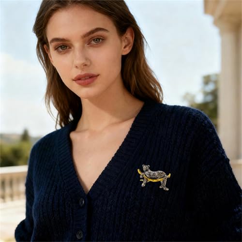 Luxury Crystal Tiger Brooch Pins for Women Men Vintage Gold-Tone Climbing Black Spots Leopard Brooch Fashion Panther Cougar Pin Suit Jackets Coat Animal Jewelry Gift - style: Cheetah
