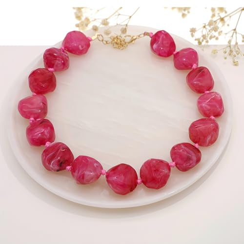 We We Chunky Colorful Beaded Necklace for Women Large Boho Statement Bead Chokers Necklaces Turquoise Blue Big Beads Jewelry Neck Summer Beach - color: big bead fuchsia