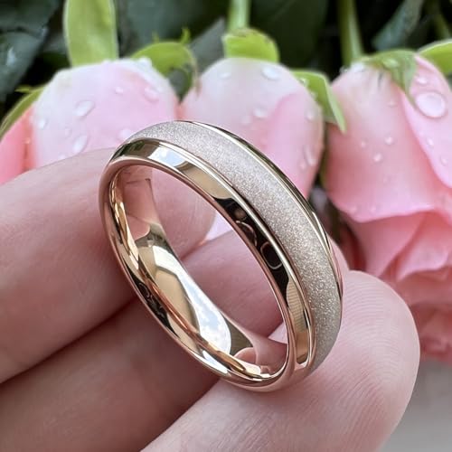TUTISS 6mm 8mm Black/Gold/Rose Gold/White Tungsten Rings for Men Women Fashion Engagement Wedding Bands Sandblasted Finish I Love You Engraved Comfort Fit - color: 6mm Rose Gold Tungsten