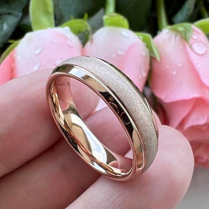TUTISS 6mm 8mm Black/Gold/Rose Gold/White Tungsten Rings for Men Women Fashion Engagement Wedding Bands Sandblasted Finish I Love You Engraved Comfort Fit - color: 6mm Rose Gold Tungsten I Love You