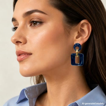 Retro Boho Hollow Square Earrings Lightweight Fashion Jewelry Casual Daily Wear Geometric Drop Earrings Party Acrylic Square Dangle Accessories - color: Blue