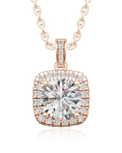 Moissanite Cushion Cut Pendant Necklace for Women - color: Rose Gold, size: 1ct, style: Cushion Cut