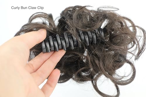 Brown Black Curly Messy Bun Wig Wavy Hair piece Easy Updo Extensions Claw Clips for Women Girls Natural Fake Wig Tie Headpiece - color: Black