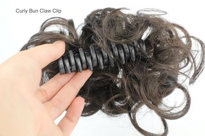Brown Black Curly Messy Bun Wig Wavy Hair piece Easy Updo Extensions Claw Clips for Women Girls Natural Fake Wig Tie Headpiece - color: Black