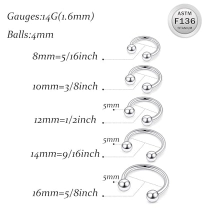 Ruifan 20G 18G 16G 14G 12G Horseshoe Nose Ring Titanium Septum Rings Piercing Jewelry Cartilage Conch Helix Rook Lip Tragus Earring Hoop Eyebrow Retainer For Women Men 6mm 8mm 10mm 12mm 14mm 16mm 19mm - size: Ball: 14G - 14MM