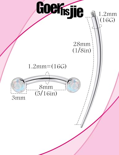 F136 Titanium 16g 6/8/10mm Eyebrow/Rook/Snug/Vertical-Labret/VCH/Snake-Eyes/Anti-Tragus/Christina/Daith/Belly-Button/Bridge/Hood/Surface Curved Barbell Piercing Jewelry for Women Men - color: AB, size: 8 mm (5/16 in)
