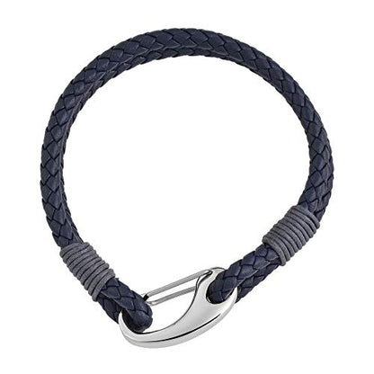 Edforce Braided Genuine Leather 2-Strand Cuff Bracelet with Stainless Steel Clasp - color: Prussian Blue